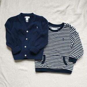 Ralph Lauren Baby Boys 24M Blue Cardigan Sweatshirt Sweater Pony Logo Lot Of 2